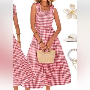 Pretty garden red checkered dress